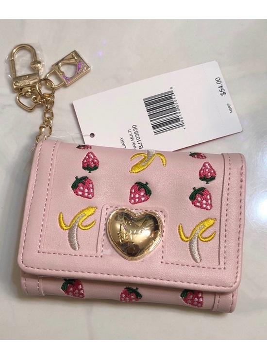 Betsey Johnson Handbags - Pink Strawberry & Banana Embroidered Heart-Accent Wallet